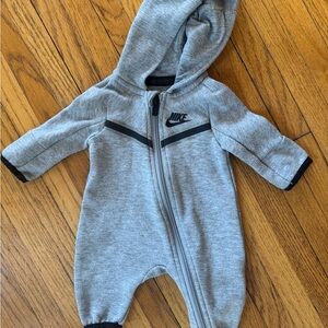 Nike Gray Hooded Baby One-Piece Footie with Black Accents